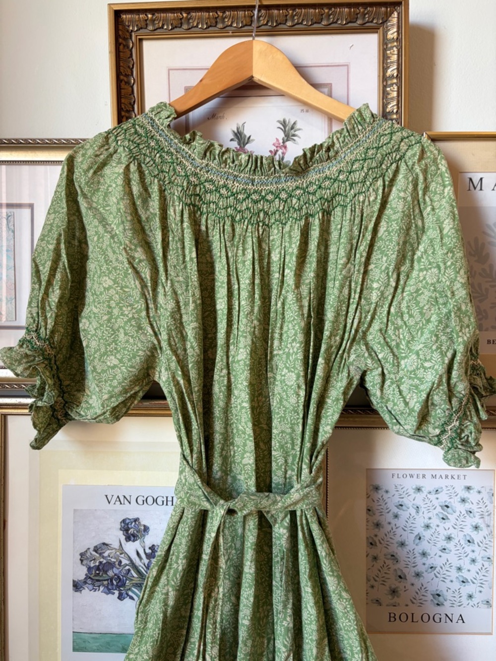 Doen Isadore Midi Dress belted ruched floral-print organic cotton Sz XS - Picture 8 of 13